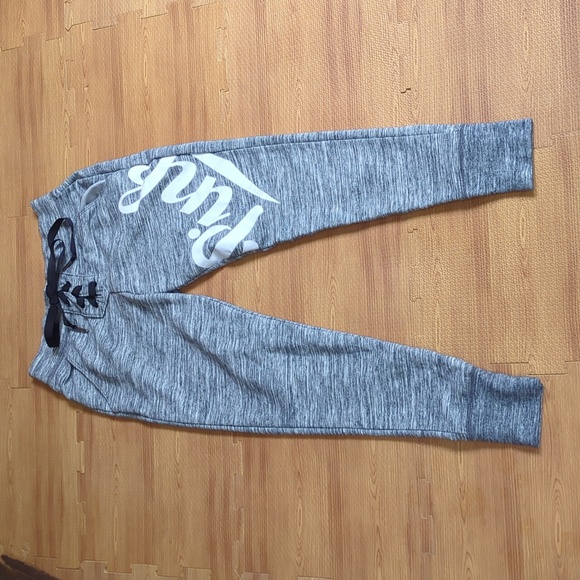 Victoria's Secret pink XS sweatpants pink leg Gray Tie front drawstring - Picture 2 of 8
